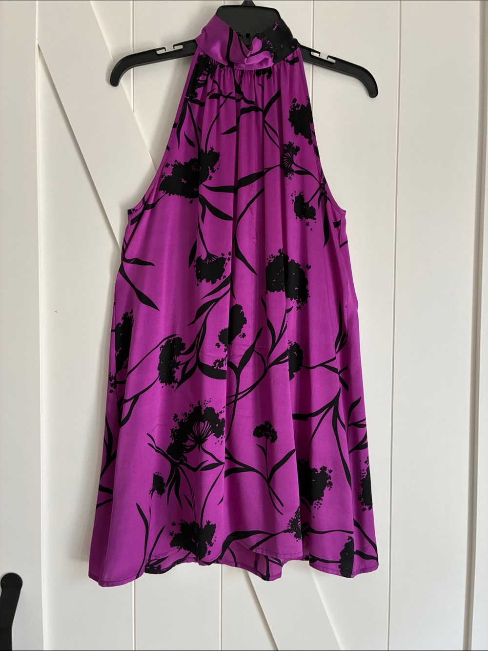 Sleeveless Halter Floral Shift Top / dress in Magenta and Black